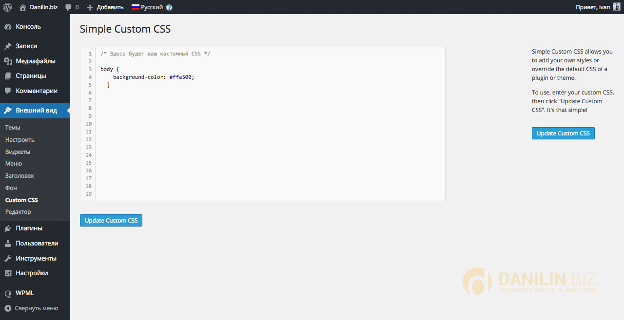 Плагин WordPress Simple Custom CSS