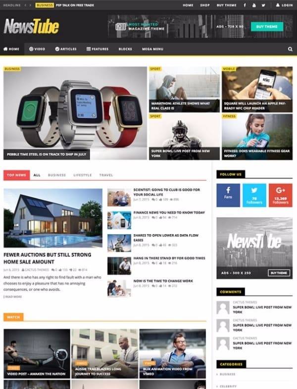 Newstube - Журнал Блог & Видео тема WordPress