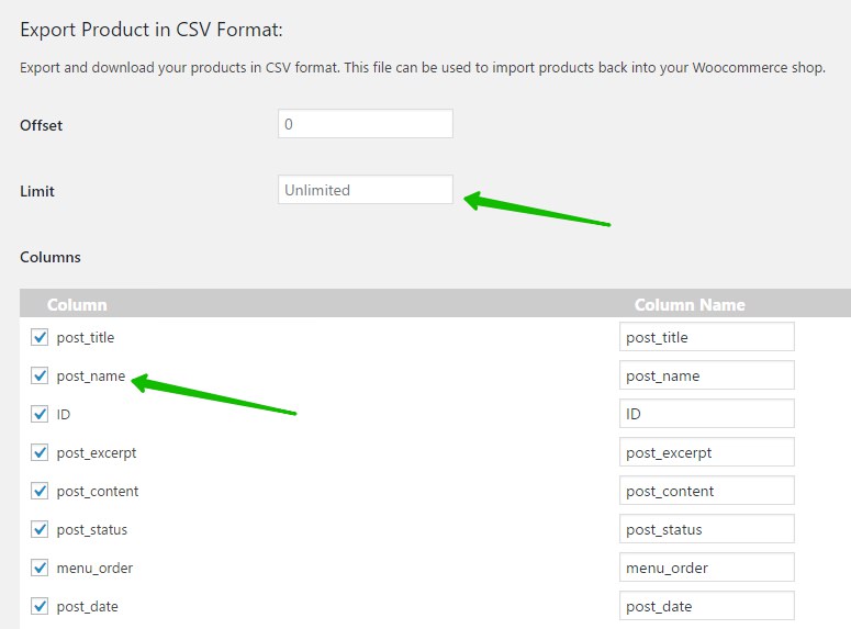 Export Product in CSV Format