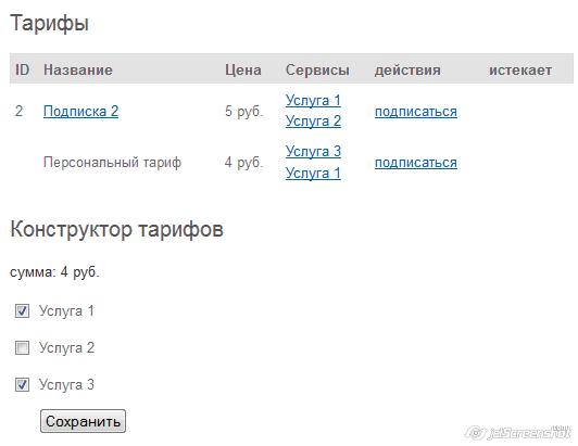 Подписка на набор услуг в Joomla 2.5