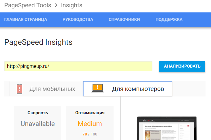 Правильная настройка рекоммендаций Google PageSpeed Insights на www.pingmeup.ru