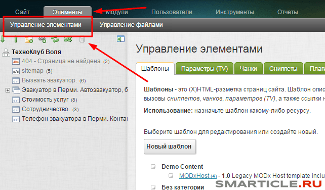 Управление элементами для вставки Метрики Яндекса