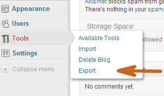 Вкладка экспорт файлов блога, раздел Инструменты