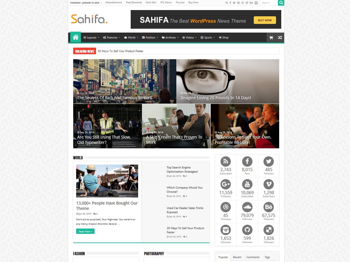 Sahifa - Responsive WordPress Newspaper Theme