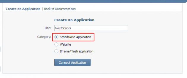 Убедитесь, что вы выбрали тип приложения " Standalone", потому что другие типы не будут работать. Не используйте в качестве имени приложения "NextScripts", задайте свое уникальное имя приложения.