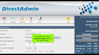 DirectAdmin Reseller Tutorial - How to create a new user
